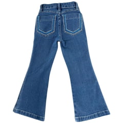 Calça Infantil Feminina Country PRB Lavagem Clara Com Bordado Azul E Branco Nos Bolsos Ref:1632