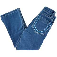 Calça Infantil Feminina Country PRB Lavagem Clara Com Bordado Azul E Branco Nos Bolsos Ref:1632