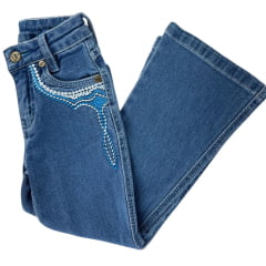 Calça Infantil Feminina Country PRB Lavagem Clara Com Bordado Azul E Branco Nos Bolsos Ref:1632