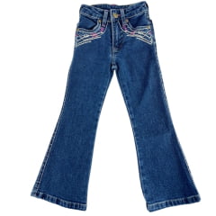 Calça Infantil PRB Feminina Country Azul Médio Flare Com Bordado Rosa Ref:1630