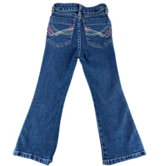 Calça Infantil PRB Feminina Country Azul Médio Flare Com Bordado Rosa Ref:1630