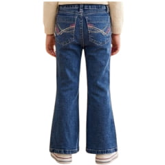 Calça Infantil PRB Feminina Country Azul Médio Flare Com Bordado Rosa Ref:1630