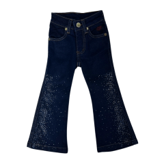 Calça Infantil  Feminina PRB Country Jeans Azul Escuro Flare Com Brilhos - REF: 609