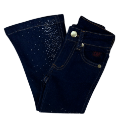 Calça Infantil  Feminina PRB Country Jeans Azul Escuro Flare Com Brilhos - REF: 609