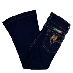 Calça Infantil  Feminina PRB Country Jeans Azul Escuro Flare Com Brilhos - REF: 609