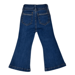 Calça Infantil  Feminina PRB Country Jeans Azul Flare Com Bordado De Flor Na Lateral - REF: 1605