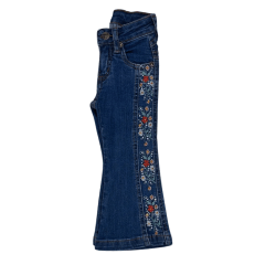 Calça Infantil  Feminina PRB Country Jeans Azul Flare Com Bordado De Flor Na Lateral - REF: 1605