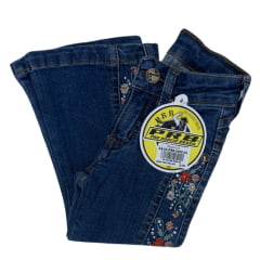 Calça Infantil  Feminina PRB Country Jeans Azul Flare Com Bordado De Flor Na Lateral - REF: 1605