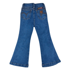 Calça Infantil  Feminina PRB Country Jeans Azul Médio Flare C/ Bordado De Cavalo - REF: 1603