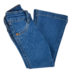 Calça Infantil  Feminina PRB Country Jeans Azul Médio Flare C/ Bordado De Cavalo - REF: 1603