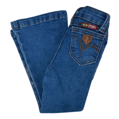 Calça Infantil  Feminina PRB Country Jeans Azul Médio Flare C/ Bordado De Cavalo - REF: 1603