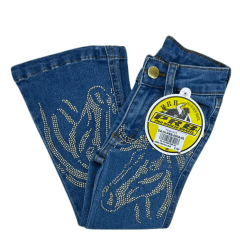 Calça Infantil  Feminina PRB Country Jeans Azul Médio Flare C/ Bordado De Cavalo - REF: 1603