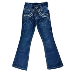 Calça Infantil Feminina Red Horse Jeans Azul Com Bordado Brilho E Barra Flare Ref:1630 Calça Infantil Feminina Red Horse Jeans Azul Com Bordado Brilho E Barra Flare Ref:1630