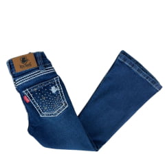 Calça Infantil Feminina Red Horse Jeans Azul Com Bordado Brilho E Barra Flare Ref:1630