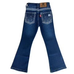 Calça Infantil Feminina Red Horse Jeans Azul Com Bordado Brilho E Barra Flare Ref:1630