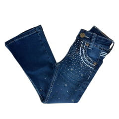 Calça Infantil Feminina Red Horse Jeans Azul Com Bordado Brilho E Barra Flare Ref:1630
