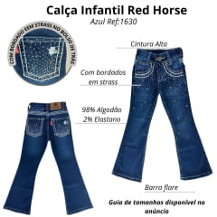 Calça Infantil Feminina Red Horse Jeans Azul Com Bordado Brilho E Barra Flare Ref:1630
