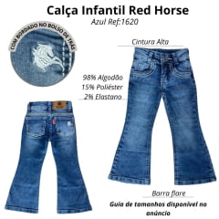 Calça Infantil Feminina Red Horse Jeans Destroyer Flare Básica Ref:1620