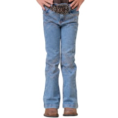 Calça Infantil Feminina Texas Farm Away Jeans Claro Flare Bordado Em Strass Ref: PDFMINI007