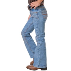 Calça Infantil Feminina Texas Farm Away Jeans Claro Flare Bordado Em Strass Ref: PDFMINI007