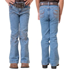 Calça Infantil Feminina Texas Farm Away Jeans Claro Flare Bordado Em Strass Ref: PDFMINI007