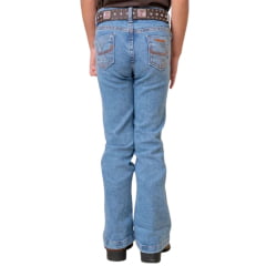 Calça Infantil Feminina Texas Farm Away Jeans Claro Flare Bordado Em Strass Ref: PDFMINI007