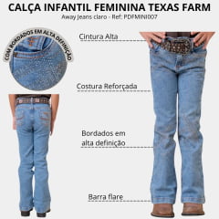 Calça Infantil Feminina Texas Farm Away Jeans Claro Flare Bordado Em Strass Ref: PDFMINI007