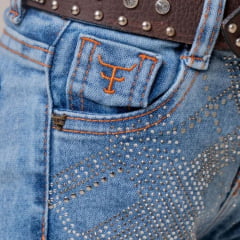 Calça Infantil Feminina Texas Farm Away Jeans Claro Flare Bordado Em Strass Ref: PDFMINI007