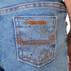Calça Infantil Feminina Texas Farm Away Jeans Claro Flare Bordado Em Strass Ref: PDFMINI007
