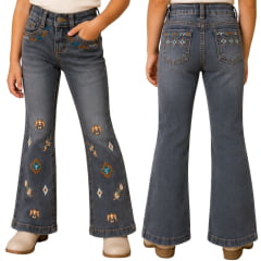 Calça Infantil Feminina Texas Farm Free Soul Cinza Bordado Ref: PDFMINI009