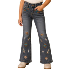 Calça Infantil Feminina Texas Farm Free Soul Cinza Bordado Ref: PDFMINI009