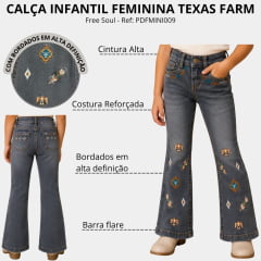 Calça Infantil Feminina Texas Farm Free Soul Cinza Bordado Ref: PDFMINI009