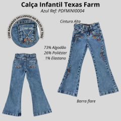 Calça Infantil Feminina Texas Farm Vitality Umber Jeans Stonado Bordado Pena E Flecha Verde/Goiaba Ref:PDFMINI 0004