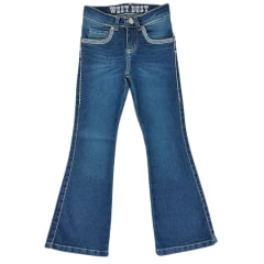 Calça Infantil Feminina West Dust Jeans Azul Escuro Britney Bootcut C/ Bordados No Bolso E Brilho Na Lateral Ref:CL29326