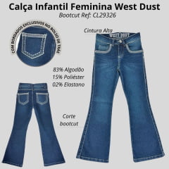 Calça Infantil Feminina West Dust Jeans Azul Escuro Britney Bootcut C/ Bordados No Bolso E Brilho Na Lateral Ref:CL29326