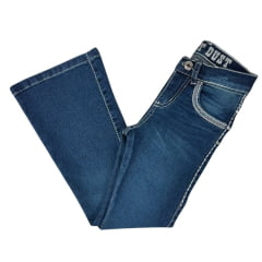 Calça Infantil Feminina West Dust Jeans Azul Escuro Britney Bootcut C/ Bordados No Bolso E Brilho Na Lateral Ref:CL29326