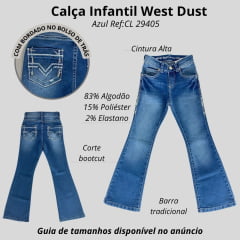 Calça Infantil Feminina West Dust Jeans Azul Médio Phoneix Bootcut Ref CL 29405