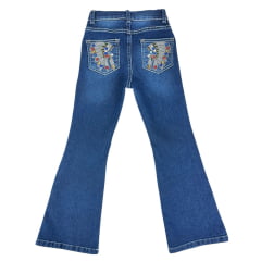 Calça Infantil Feminina West Dust Jeans Azul Médio Raia Bootcut C/ Bordado De Cocar Nos Bolsos Ref: CL29323