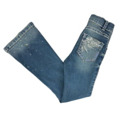 Calça Infantil Feminina West Dust Jeans Stonado Bootcut Com Bordado Nos Bolsos E Botão De Strass Missouri Ref: CL29324