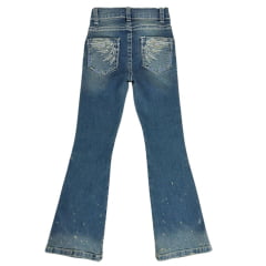 Calça Infantil Feminina West Dust Jeans Stonado Bootcut Com Bordado Nos Bolsos E Botão De Strass Missouri Ref: CL29324