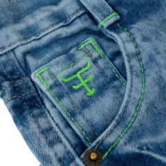 Calça Infantil Masculina Jeans Texas Farm Stone Verde Neon Ref:PDMMINI0003