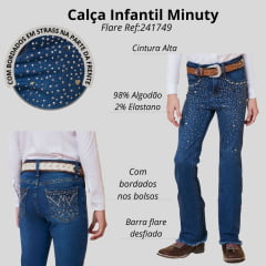 Calça Infantil Minuty Feminina Jeans Azul Médio Flare Com Aplicações De Brilho Prata Ref:241749