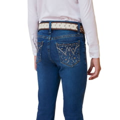 Calça Infantil Minuty Feminina Jeans Azul Médio Flare Com Aplicações De Brilho Prata Ref:241749