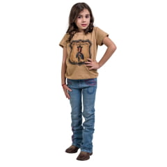 Calça Infantil Miss Country Jeans Azul Claro Cowgirl Bordado Com Brilhos Rosa E Presponto Rosa Ref:1052