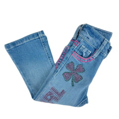 Calça Infantil Miss Country Jeans Azul Claro Cowgirl Bordado Com Brilhos Rosa E Presponto Rosa Ref:1052