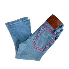 Calça Infantil Miss Country Jeans Azul Claro Cowgirl Bordado Com Brilhos Rosa E Presponto Rosa Ref:1052