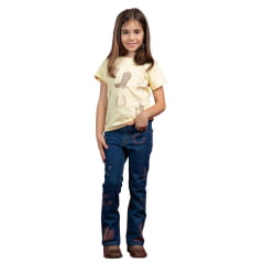 Calça Infantil Miss Country Jeans Azul Escuro Flare Cowgirl Com Bordados Dourados Ref:1072