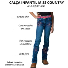 Calça Infantil Feminina Miss Country Jeans Médio Estrela Com Brilho Flare Ref:001090
