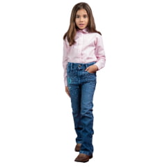 Calça Infantil Miss Country Jeans Wild Azul Claro Bordado Cactus E Strass Bootcut Ref:1071