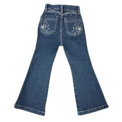 Calça Infantil PRB Jeans Azul Escuro Flare Com Bordados De Estrelas Em Prata Ref:1611